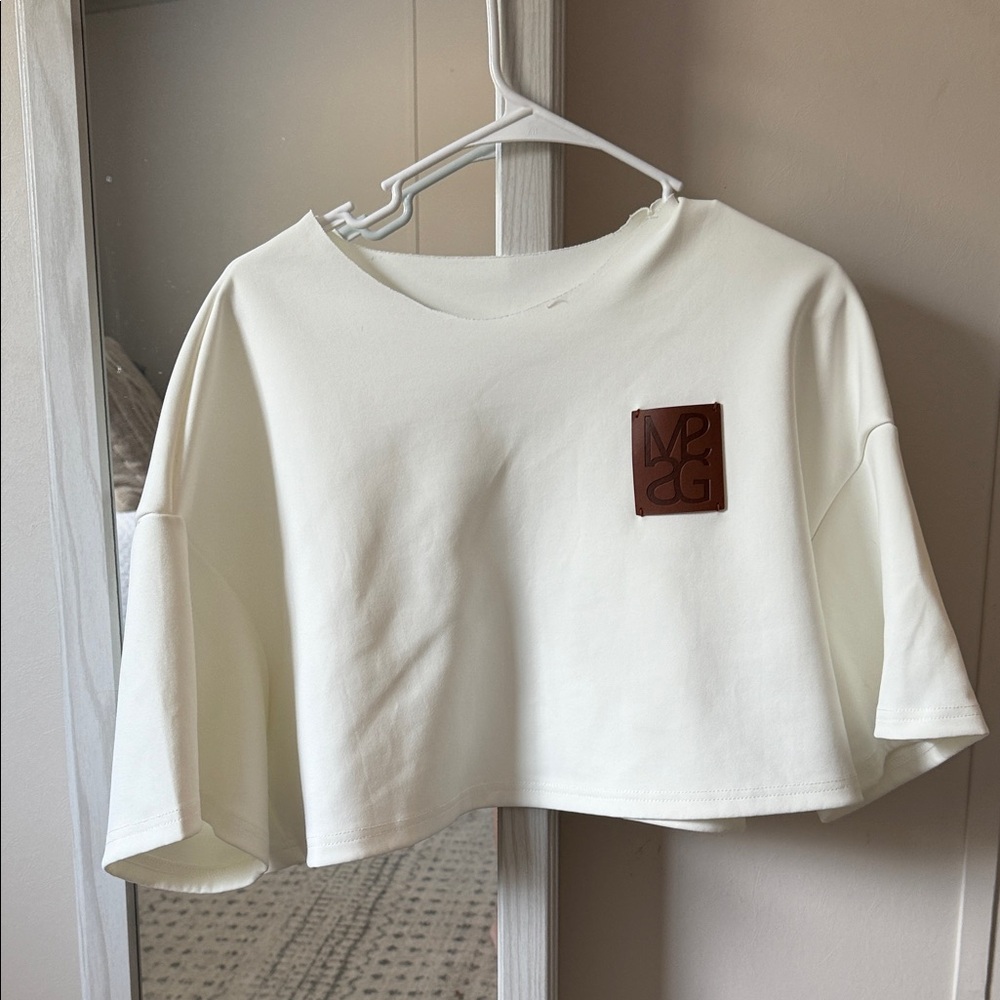 Chic Cream Crop Top with Brown Patch